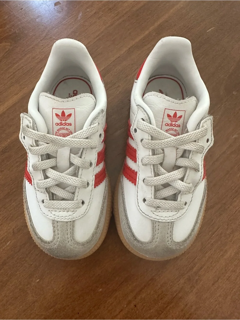 adidas Kids Samba Sneakers in White and Red with Gum Sole